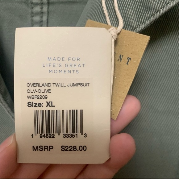 Faherty Overland Twill Jumpsuit in Olive Green Size XL NWT New - Picture 10 of 16